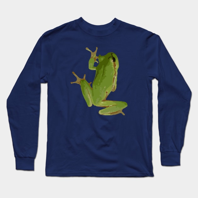 Cute Climbing Green Tree Frog Vector Art Long Sleeve T-Shirt by taiche